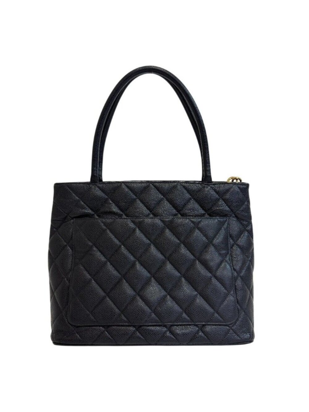 Chanel Reissue Tote Logo Caviar Leather Handbag Black Gold